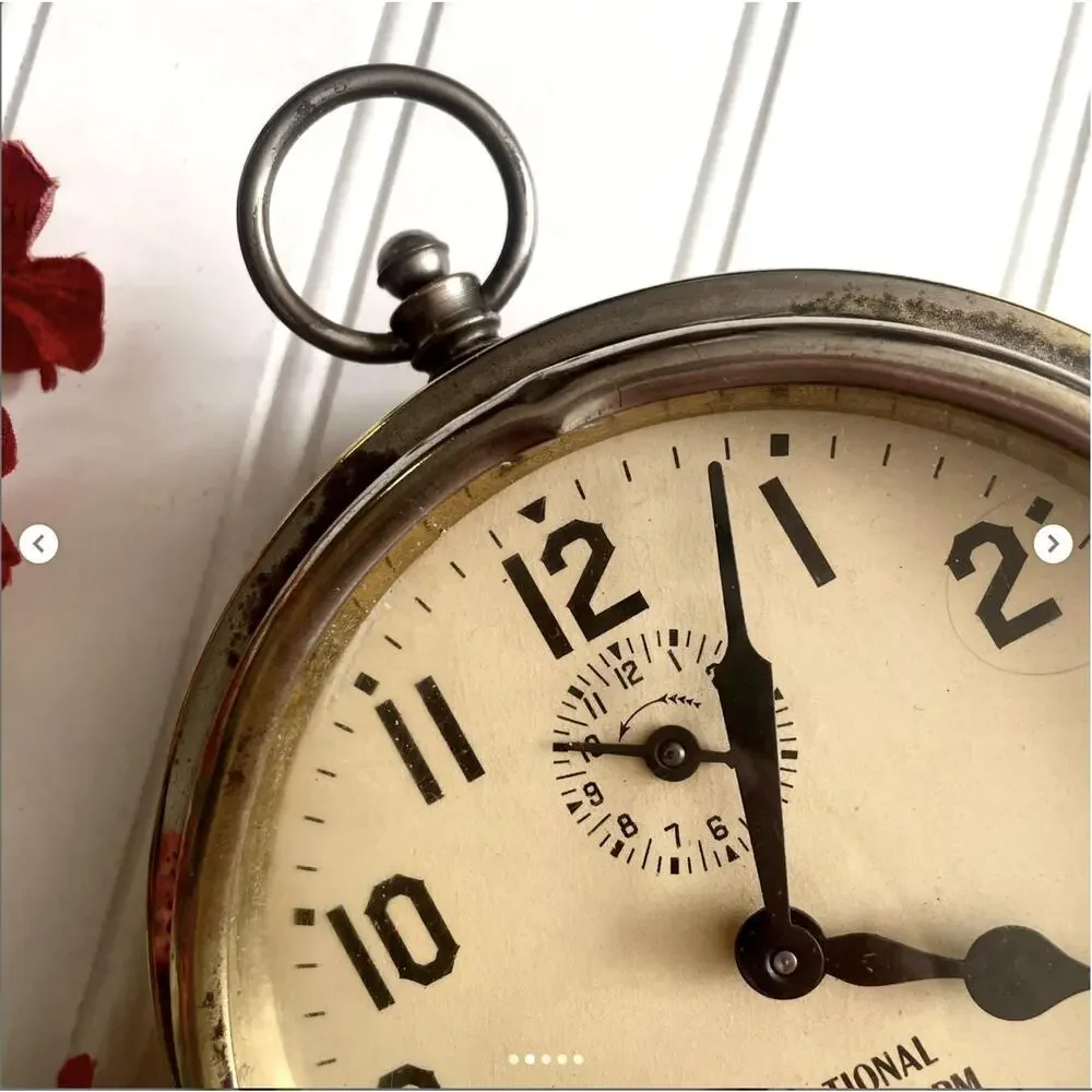 Vintage 1940s Working National Time Alarm Clock Glass Face